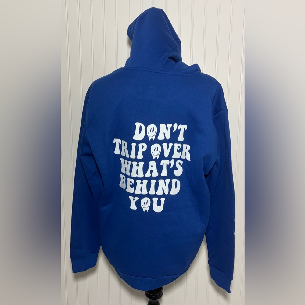 Shein Slogan Graphic Drawstring Hoodie Kangaroo Pocket Large Smile streetwear